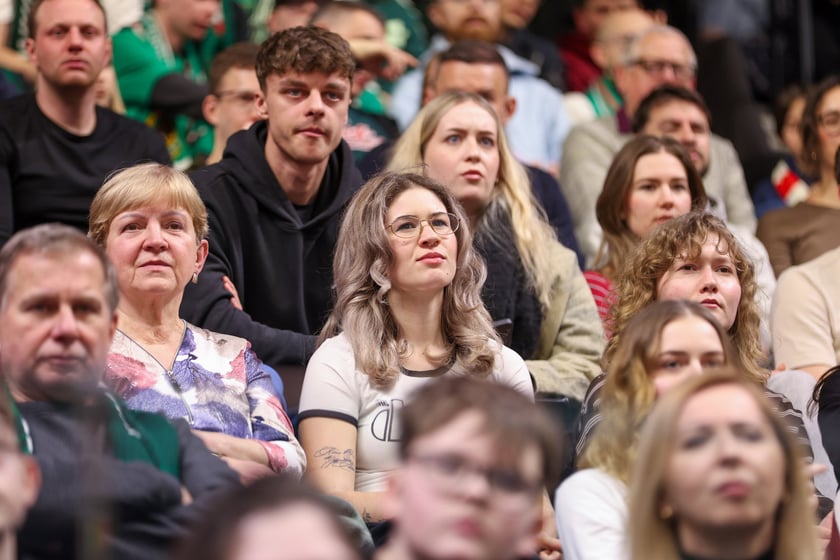 Kibice podczas meczu Śląsk Wrocław - Cedevita Olimpija Ljubljana, 10 lutego 2026 r. w Hali Orbita.