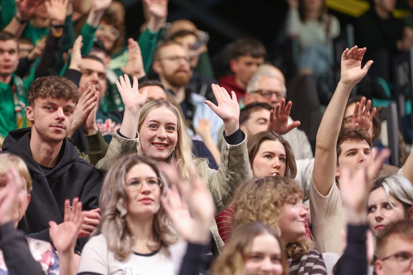 Kibice podczas meczu Śląsk Wrocław - Cedevita Olimpija Ljubljana, 10 lutego 2026 r. w Hali Orbita.