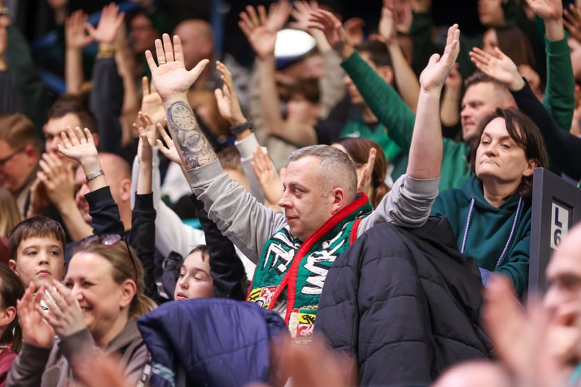 Kibice podczas meczu Śląsk Wrocław - Cedevita Olimpija Ljubljana, 10 lutego 2026 r. w Hali Orbita.