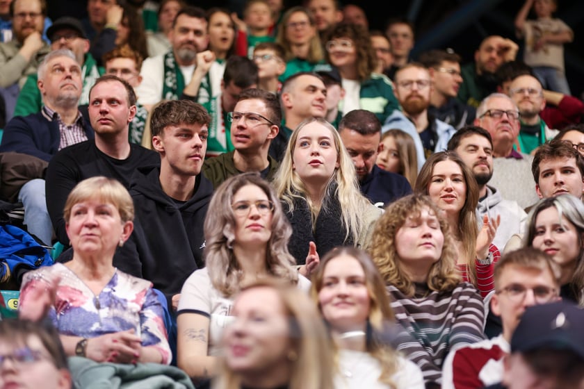 Kibice podczas meczu Śląsk Wrocław - Cedevita Olimpija Ljubljana, 10 lutego 2026 r. w Hali Orbita.