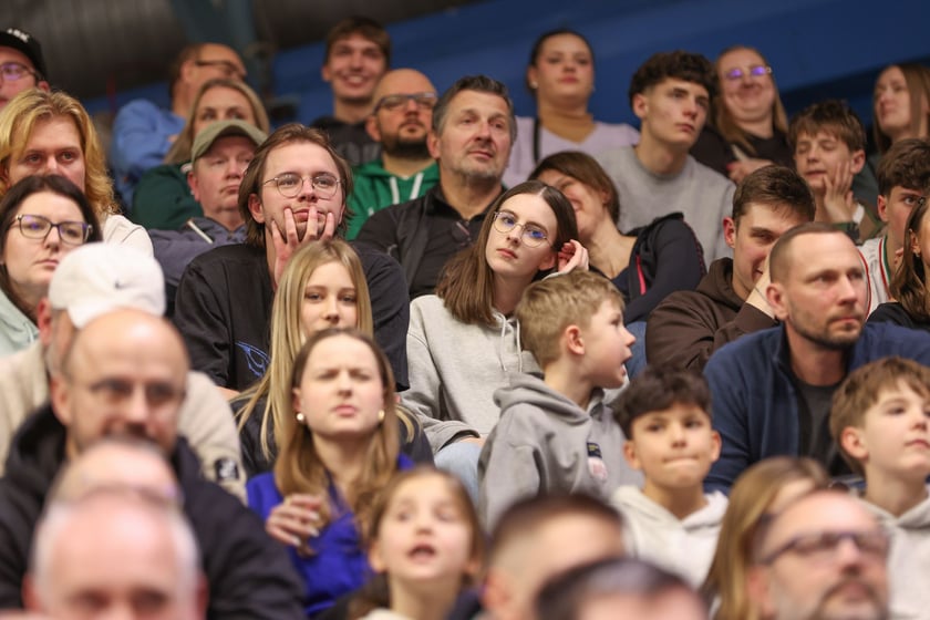 Kibice podczas meczu Śląsk Wrocław - Cedevita Olimpija Ljubljana, 10 lutego 2026 r. w Hali Orbita.