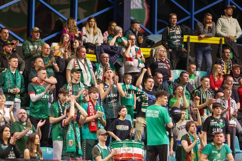 Kibice podczas meczu Śląsk Wrocław - Cedevita Olimpija Ljubljana, 10 lutego 2026 r. w Hali Orbita.