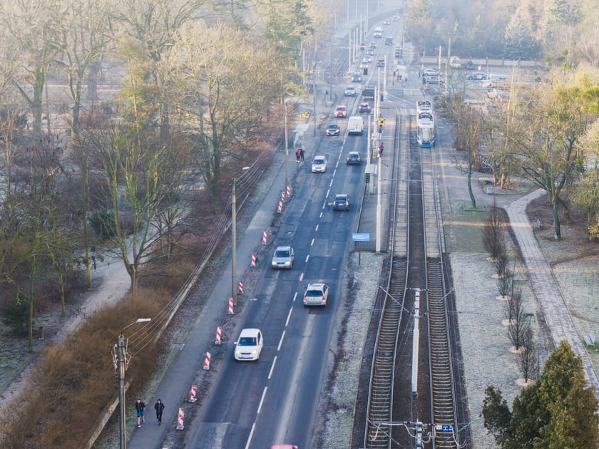 Widok z lotu ptaka na odcinek ul. Grabiszyńskiej, który będzie remontowany w ramach programu Wrocław na Dobrej Drodze.