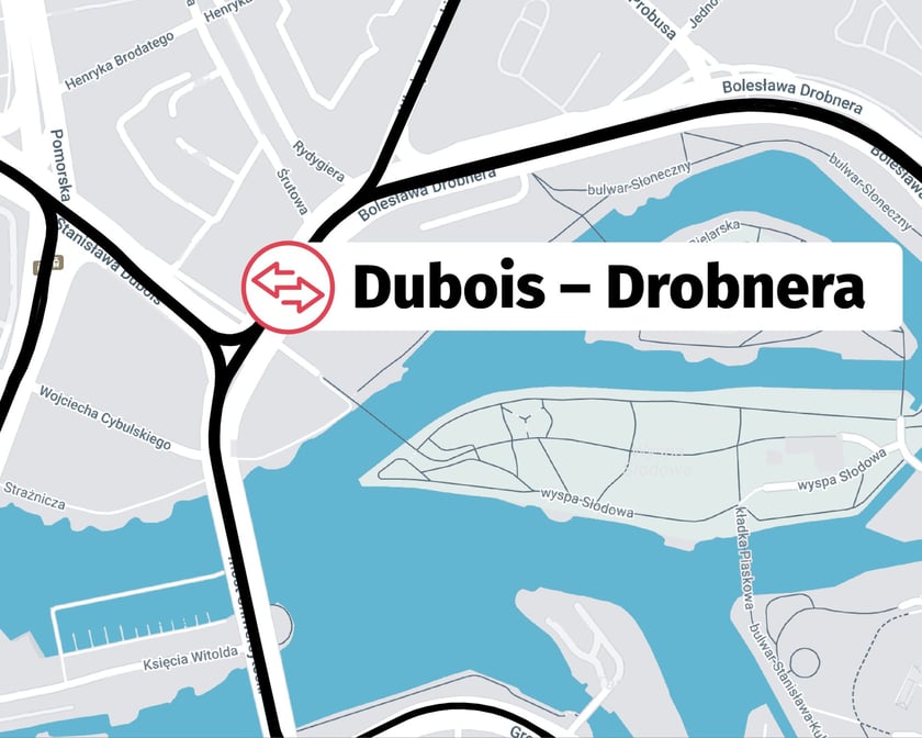 Mapa przedstawia lokalizację węzła przesiadkowego Drobnera-Dubois