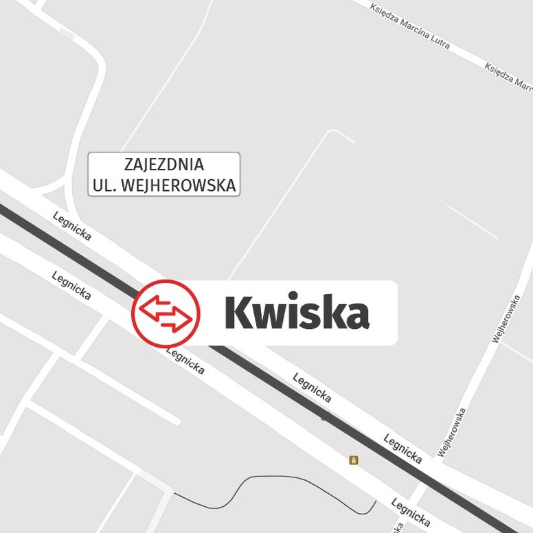 Mapa przedstawia lokalizację węzła przesiadkowego Kwiska