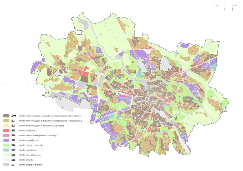 <p>Podział miasta na strefy planistyczne, mapa.</p>
