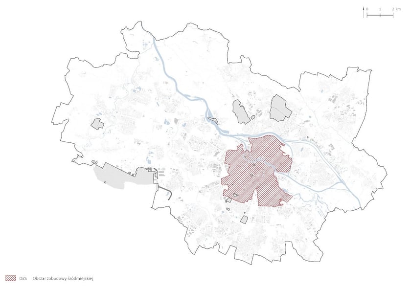 <p>Obszar zabudowy śr&oacute;dmiejskiej - mapa.</p>