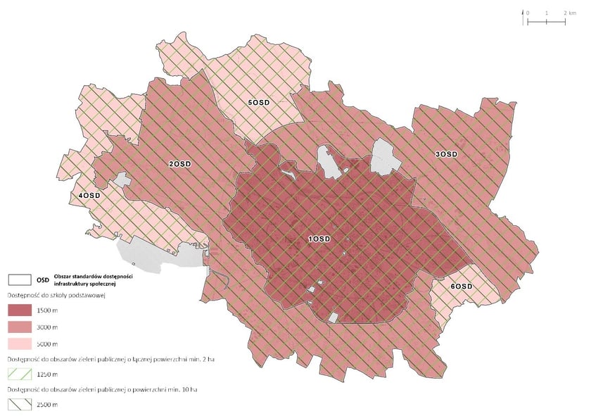 <p>Obszar standard&oacute;w dostępności infrastruktury społecznej - mapa.</p>