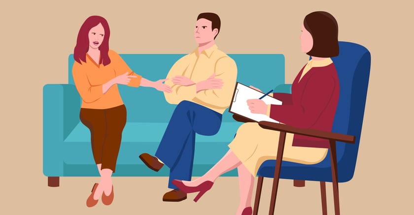 Powiększ obraz: Grafika przedstawiająca parę na terapii.