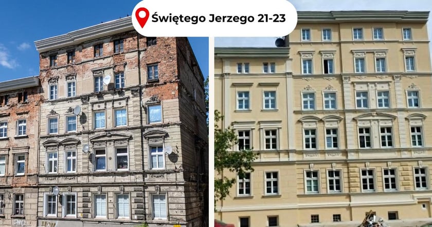 Powiększ obraz: <p>Kamienica przy ul. Św. Jerzego 21-23 przed remontem i po remoncie - por&oacute;wnanie.</p>