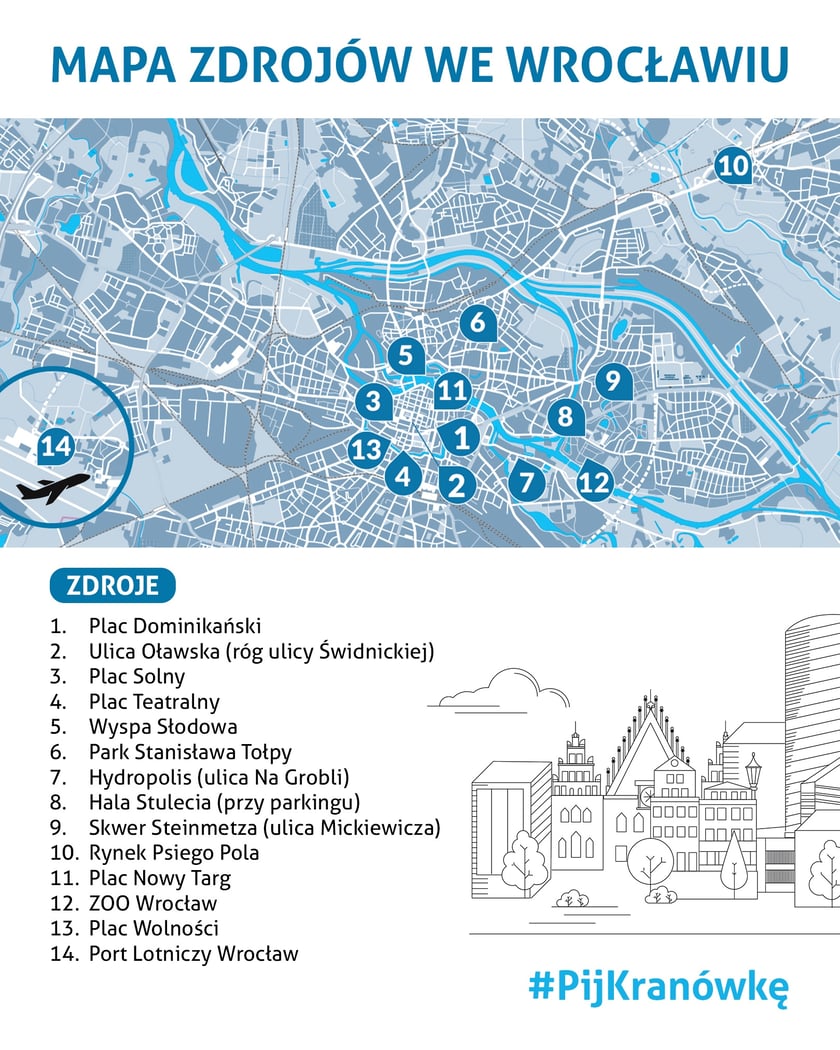Powiększ obraz: Mapa z lokalizacjami wrocławskich zdrojów