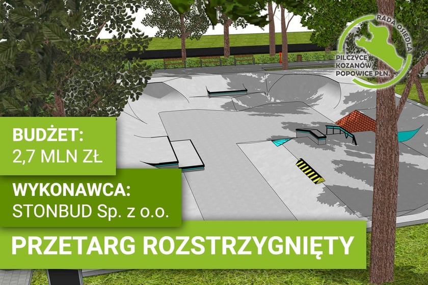 Grafika z wizualizacją skateparku na Pilczycach