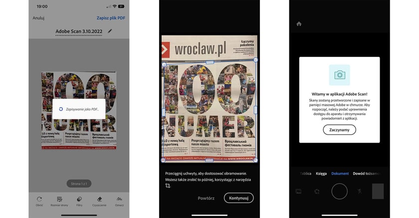 Aplikacja Adobe Scan umożliwia zapisywanie plików z  nazwami i datami, a także umieszczanie ich w samodzielnie zdefiniowanych folderach. Pozwala skanować dokumenty do plików PDF i automatycznie rozpoznaje tekst. Jeśli pobierzesz ją na swój telefon, zawsze będziesz miał skaner w kieszeni.