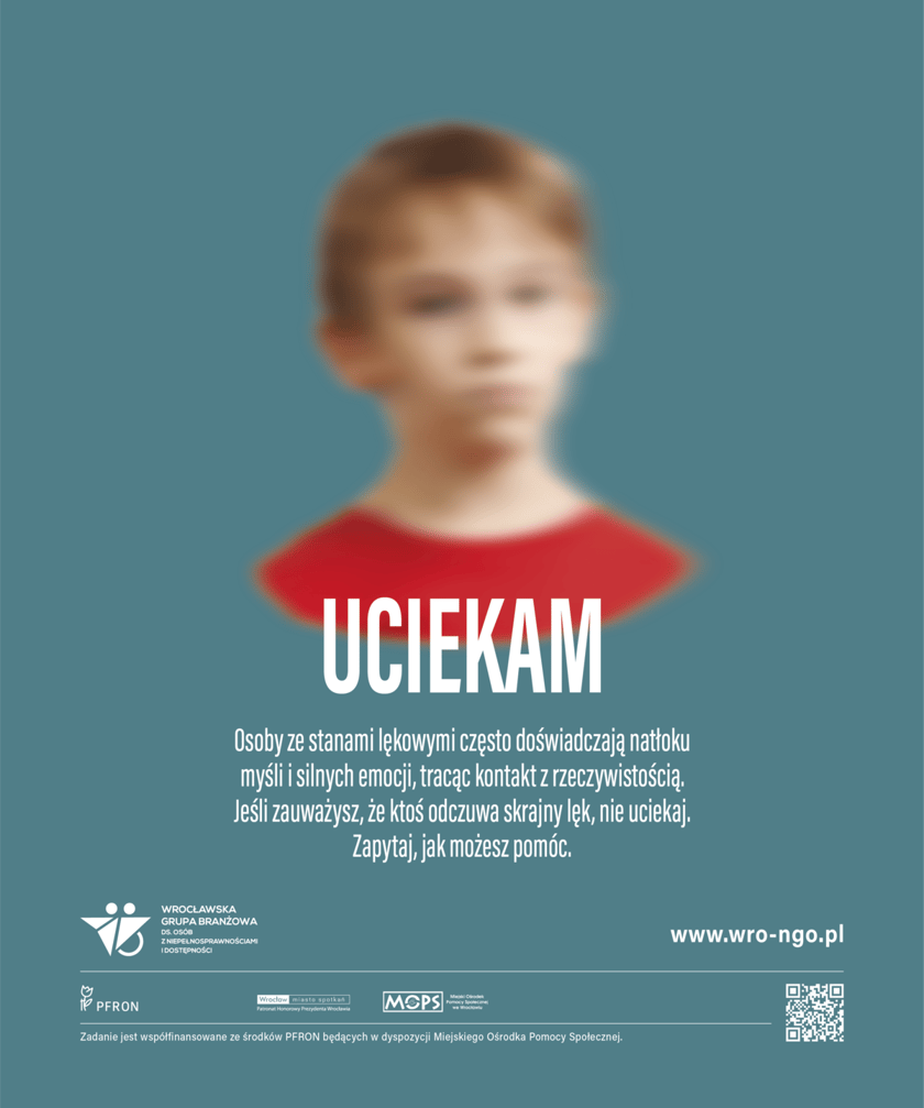plakat kampanii społecznej "ZNIKAM - GUBIĘ SIĘ ? TRACĘ ? UCIEKAM "