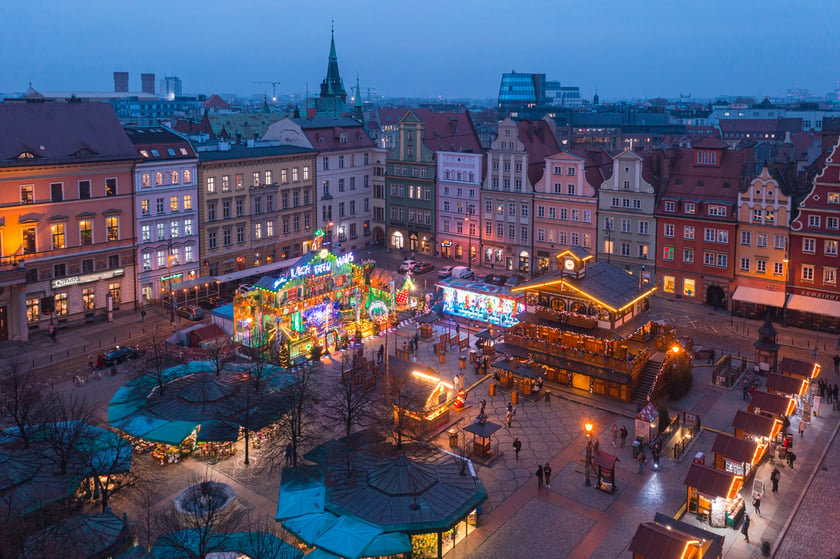 Jarmark Bożonarodzeniowy we Wrocławiu z lotu ptaka