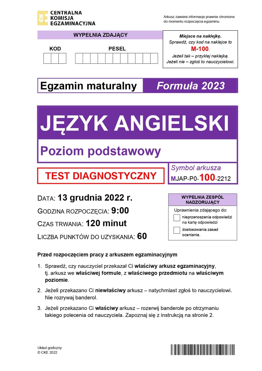 Matura próbna 2023 z języka angielskiego - arkusz egzaminacyjny, CKE
