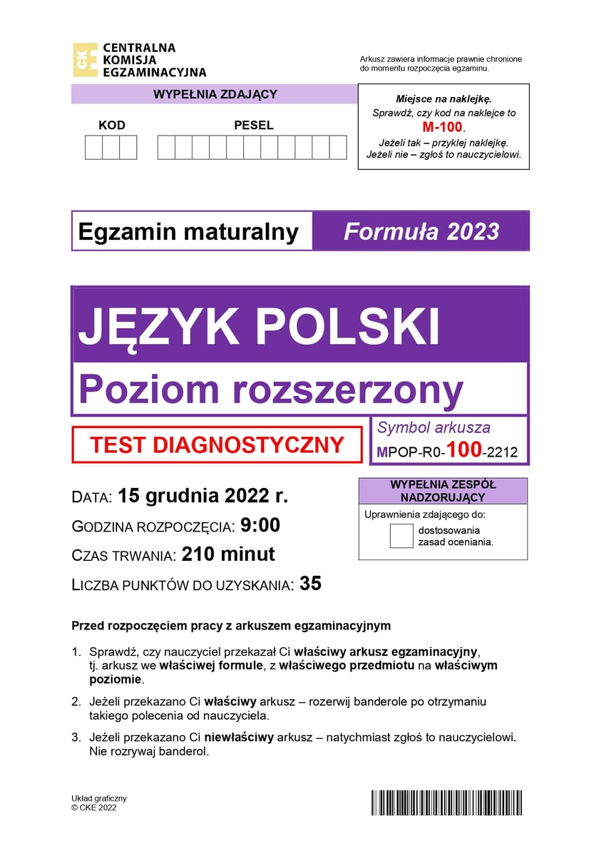 Matura próbna z polskiego 2023 rozszerzona - arkusz