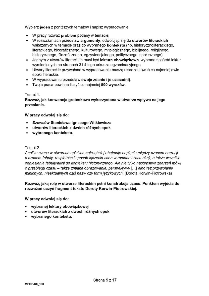 Matura próbna z polskiego 2023 rozszerzona - arkusz