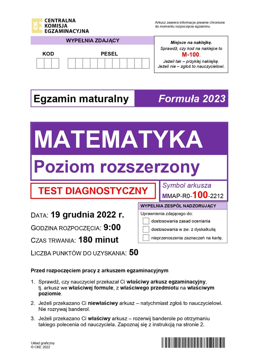 Matura próbna 2023 z matematyki z CKE - poziom rozszerzony ARKUSZ