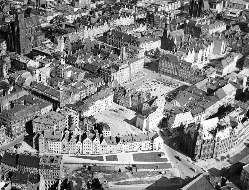 Wrocław z lotu ptaka, okolice pl. Solnego w 1968 r.