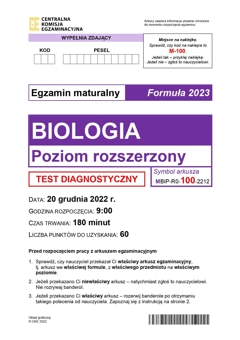 ARKUSZ Matura próbna 2023 z biologii - poziom roszerzony