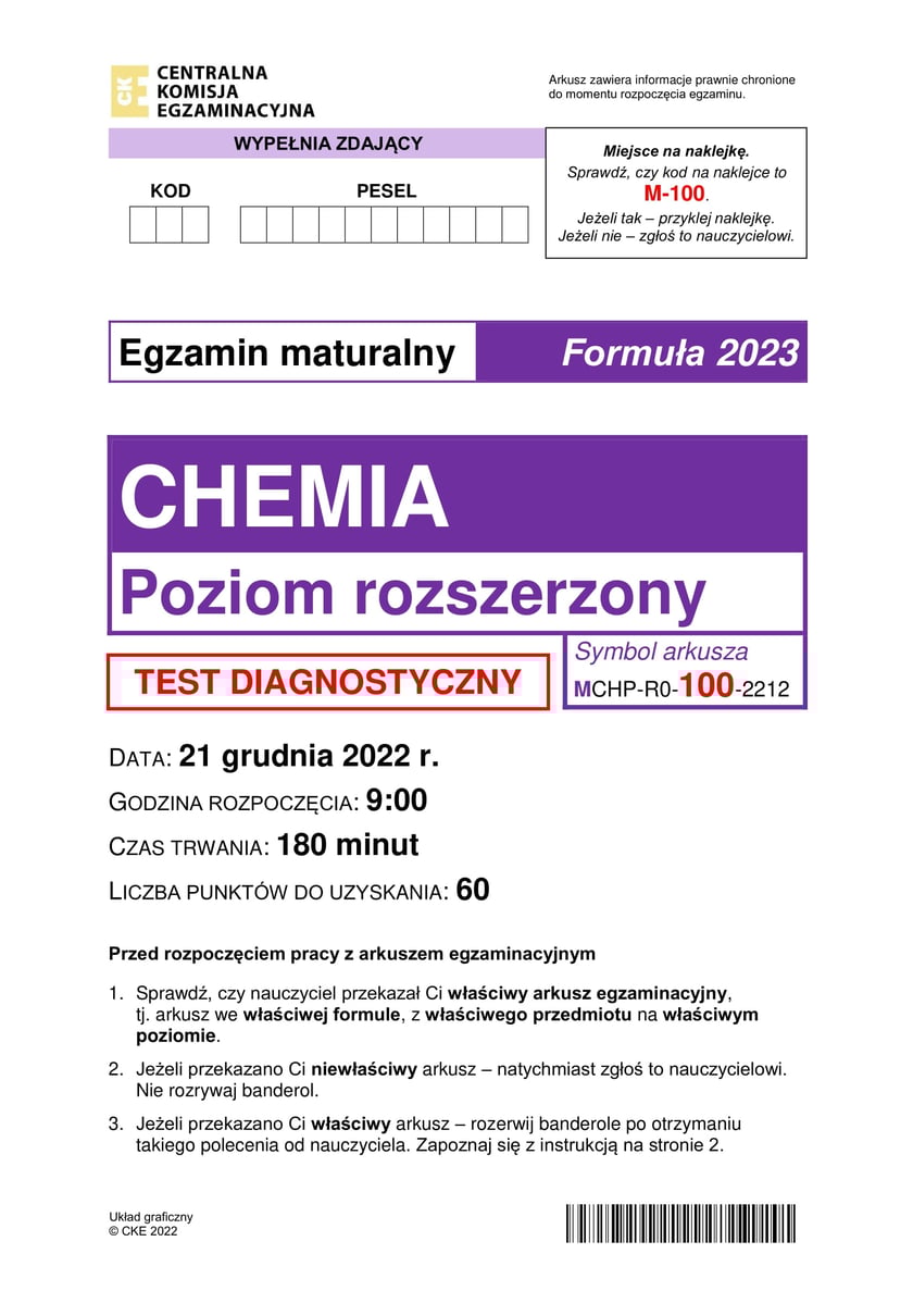 Na zdjęciu arkusze próbnej matury z chemii