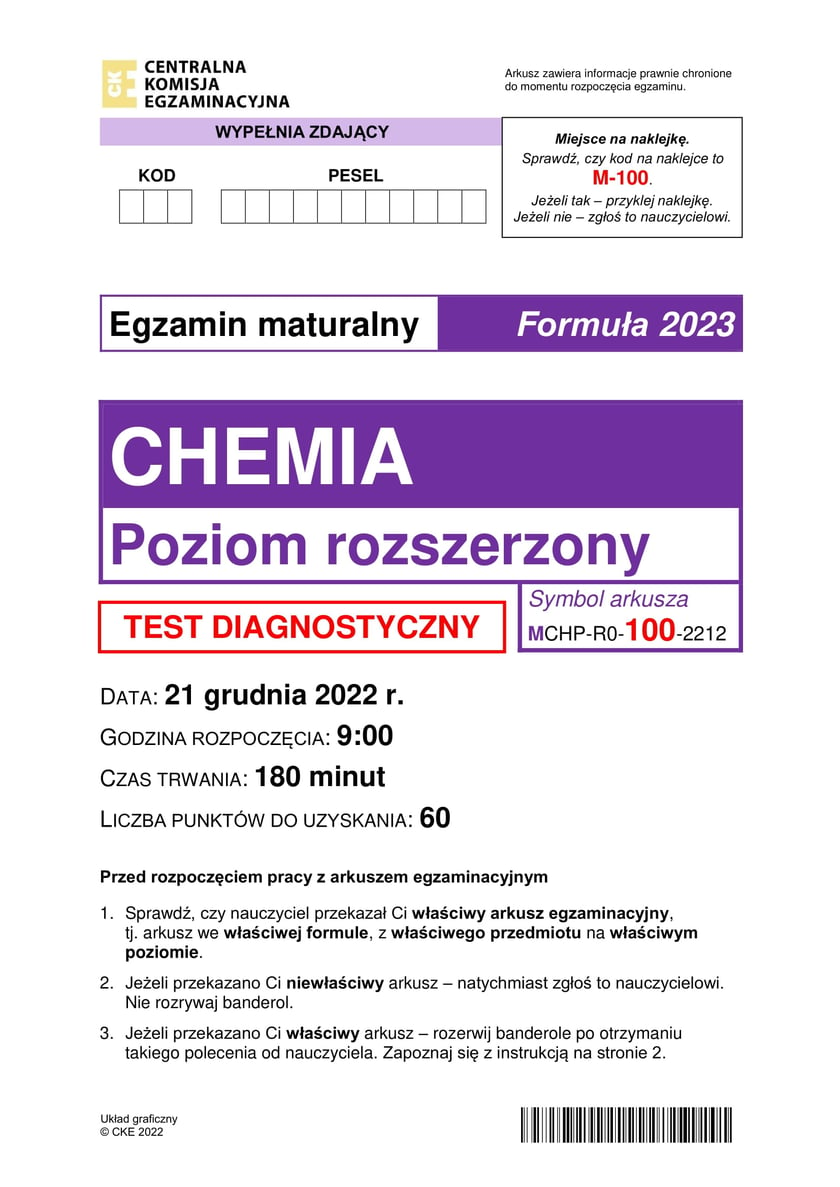 Na zdjęciu arkusze próbnej matury z chemii