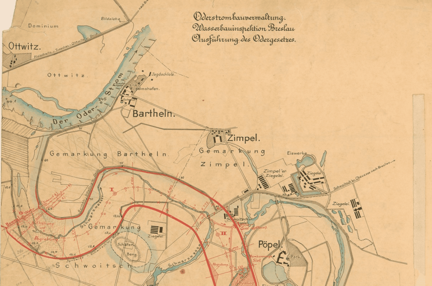 Fragment mapy (przed 1912) na którym zaznaczono Bartoszowice i Sępolno