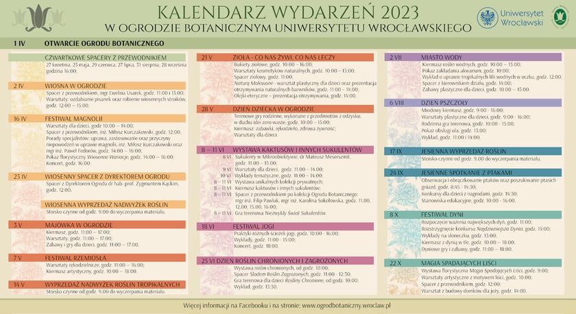 Program wydarzeń w Ogrodzie Botanicznym 2023