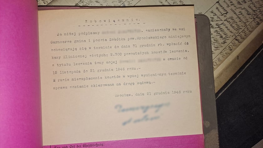 Dokument z archiwum dawnej kliniki ginekologicznej