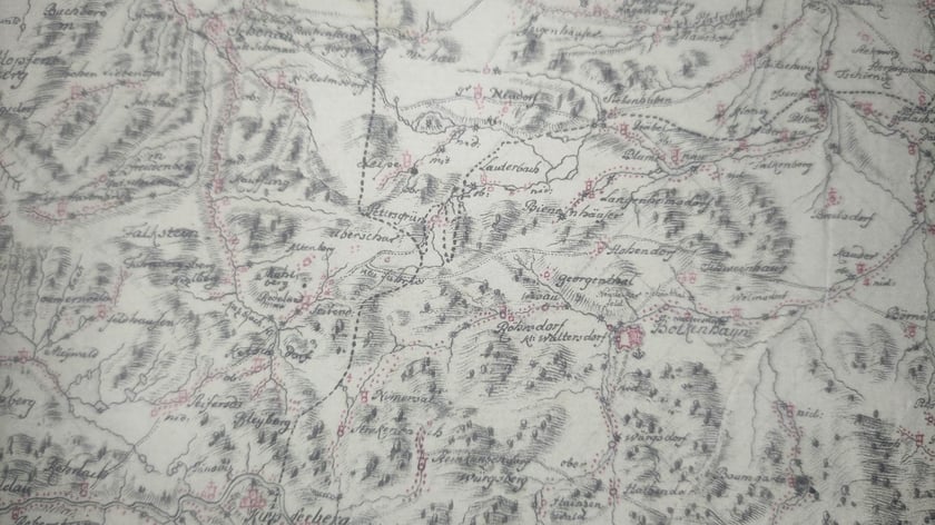 Fragment mapy Śląska z XVIII wieku