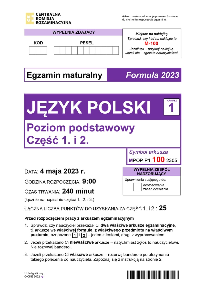 Matura z j. polskiego (formuła 2023)