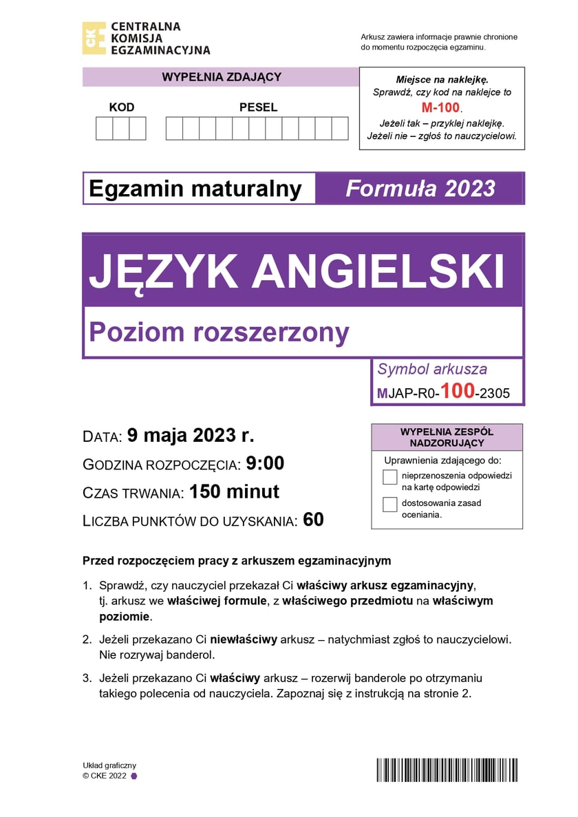 Matura z j. angielskiego na poziomie rozszerzonym (formuła 2023)