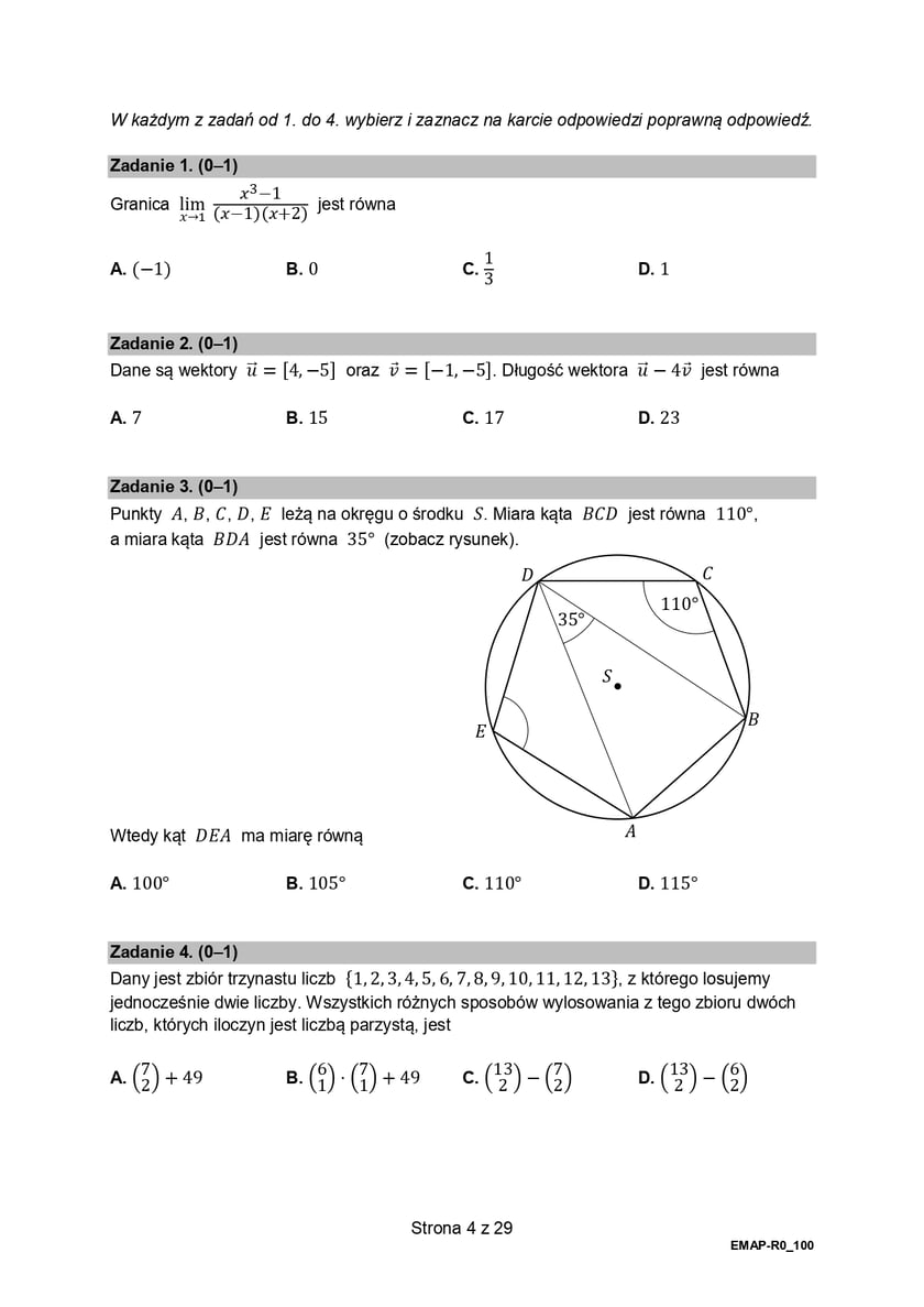 Arkusz z matematyki, poziom rozszerzony (formuła 2015)