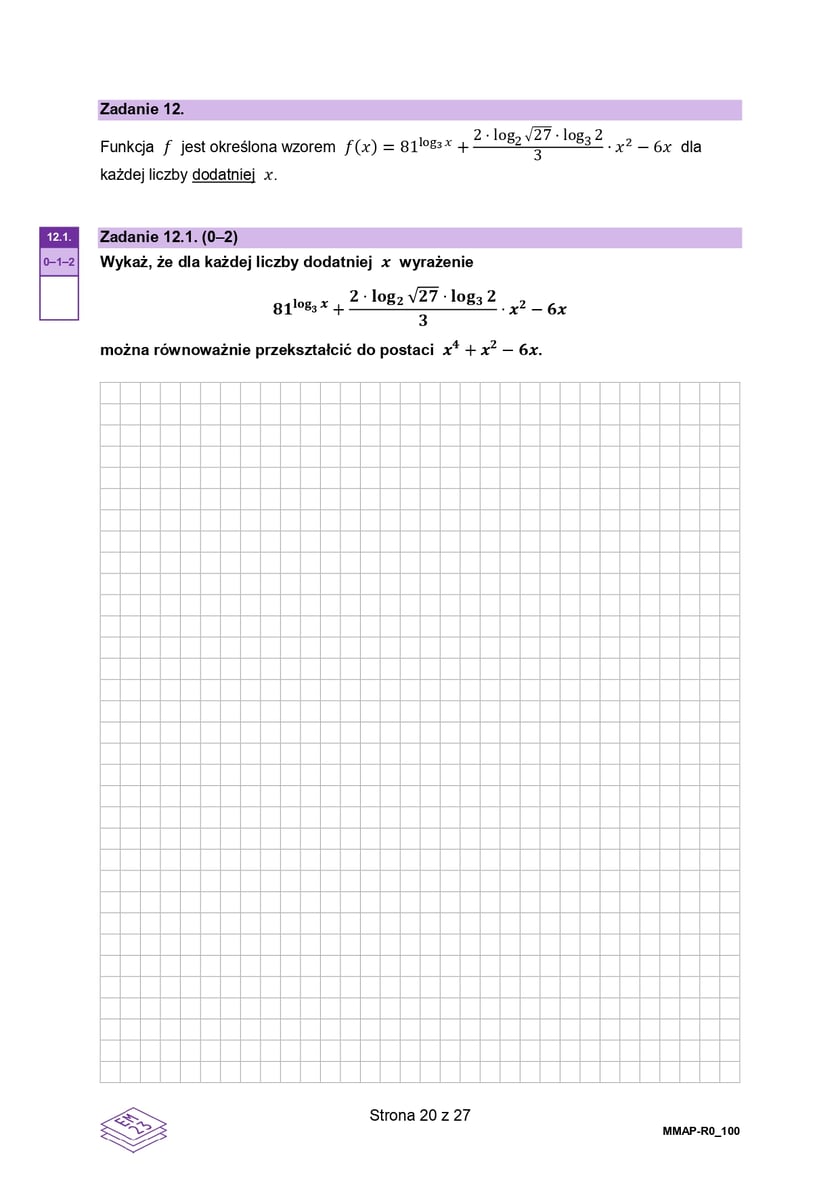 Arkusz z matematyki, poziom rozszerzony (formuła 2023)