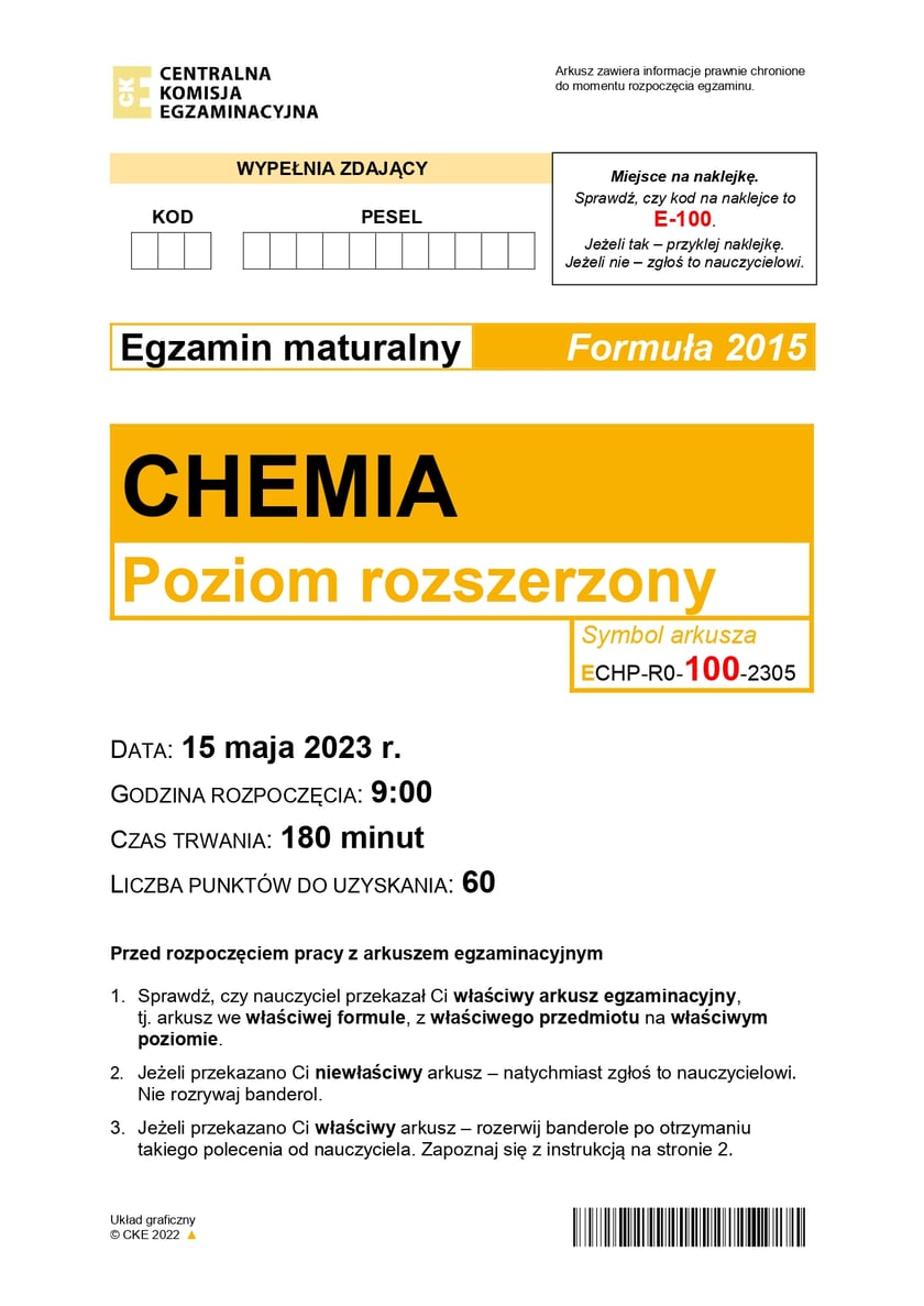 Arkusz CKE z chemii (poziom rozszerzony, formuła 2015)
