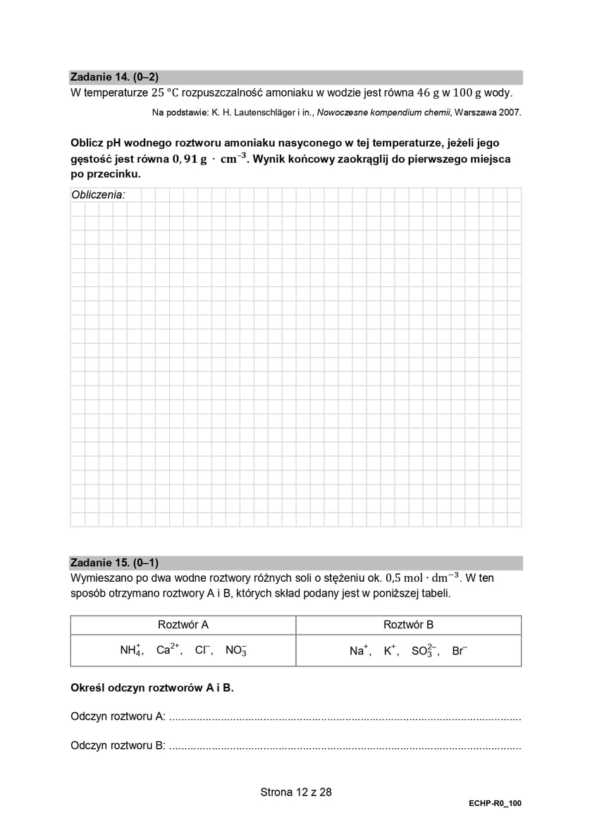 Arkusz CKE z chemii (poziom rozszerzony, formuła 2015)