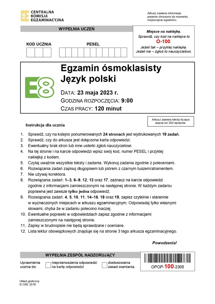 Egzamin ósmoklasisty 2023  - język polski