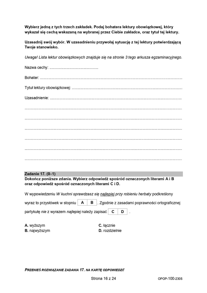 Egzamin ósmoklasisty 2023  - język polski