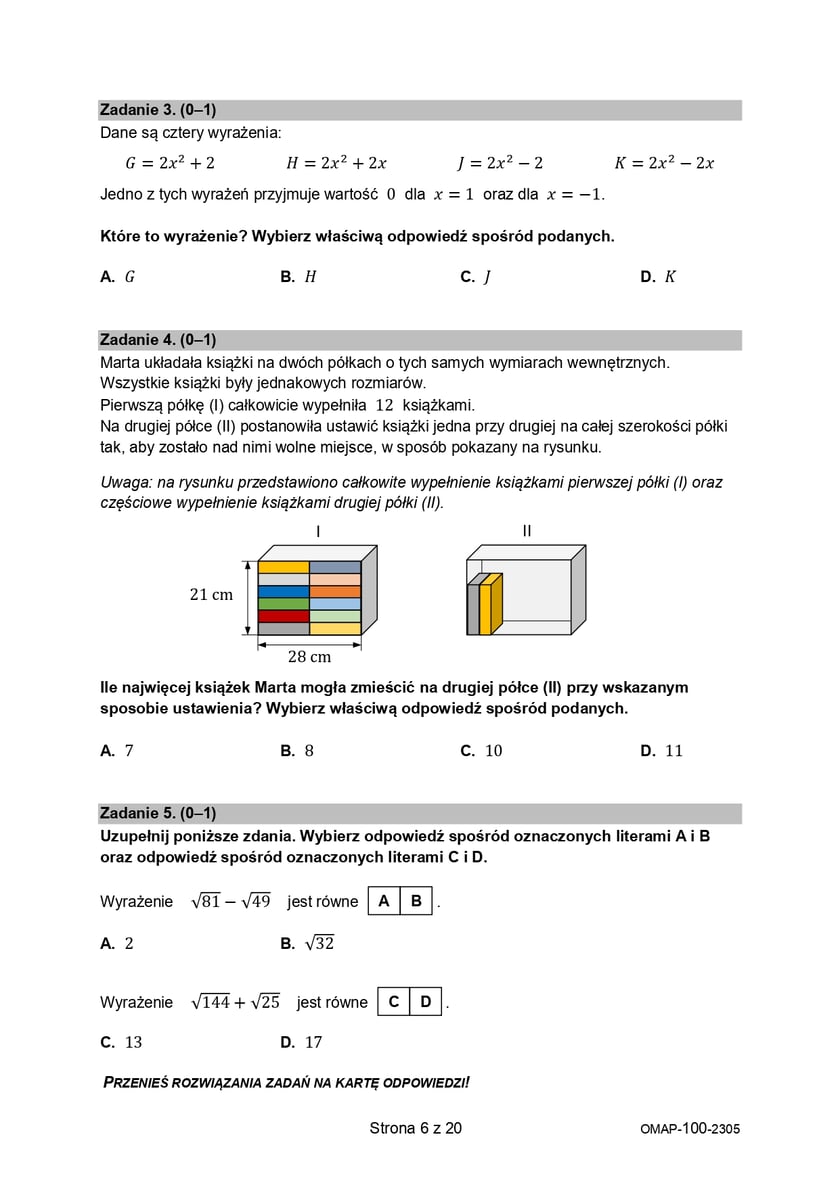 Arkusz egzaminacyjny - matematyka