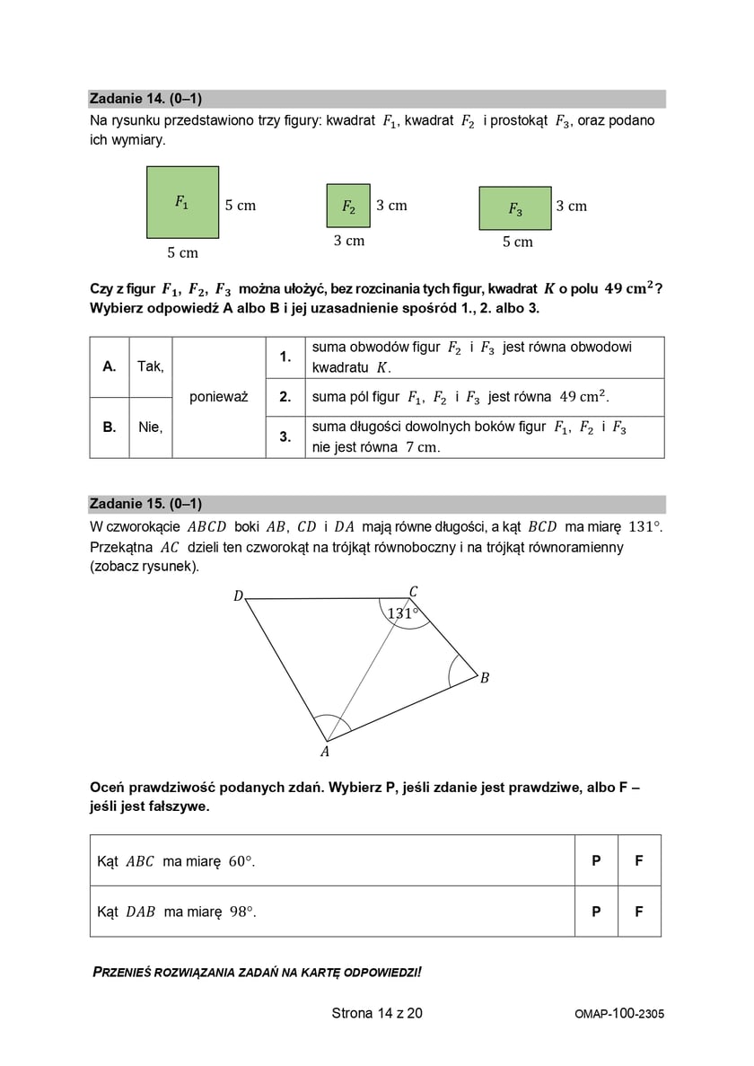 Arkusz egzaminacyjny - matematyka