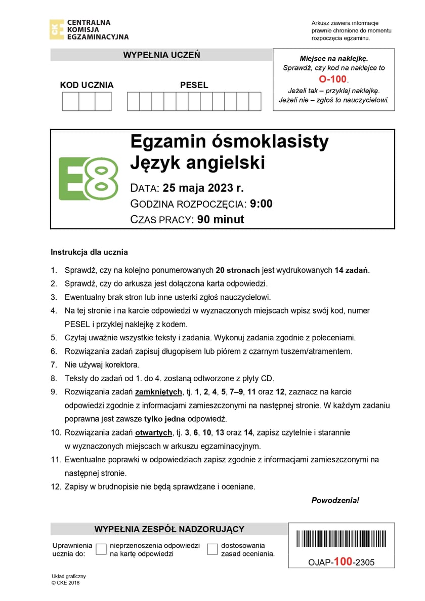 Egzamin ósmoklasisty 2023 - język angielski