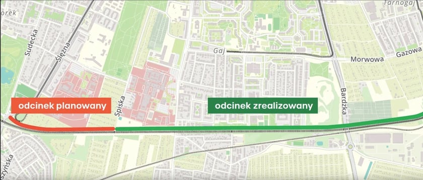 Mapa Promenady Krzyckiej, istniejące i następny odcinek