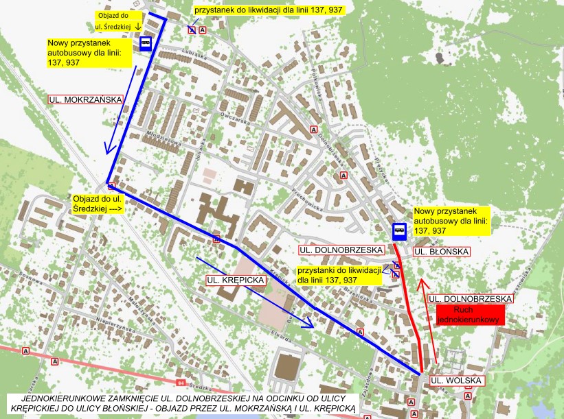 Powiększ obraz: Mapa utrudnień związanych z remontem Dolnobrzeskiej