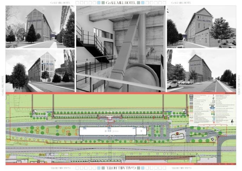 Pierwszą nagrodę ex aequo zdobył Jakub Proszak za pracę &bdquo;CoAll Mill Hotel&rdquo; przygotowaną pod opieką promotor prof. Małgorzaty Chorowskiej. Doceniono go za wzorową adaptację zabytkowego budynku na nowe funkcje.
Szczeg&oacute;lną uwagę jury zwr&oacute;ciło na "wyeksponowanie istniejącej struktury poprzez zdystansowanie wsp&oacute;łczesnej części od ścian zewnętrznych. Rozwiązanie to pozwala na zachowanie tożsamości miejsca i kontakt użytkownik&oacute;w obiektu z historyczną tkanką. Uporządkowany układ funkcjonalny nowej części jest odzwierciedleniem przemysłowego charakteru lokalizacji. Konsekwentnie zaprojektowane detale i elewacje stanowią eleganckie tło dla poprzemysłowej architektury. Podejście zaprezentowane w pracy może stanowić modelowy przykład interwencji w zabytkową zabudowę EC Czechnica" &ndash; podkreślało jury w uzasadnieniu swojego werdyktu.