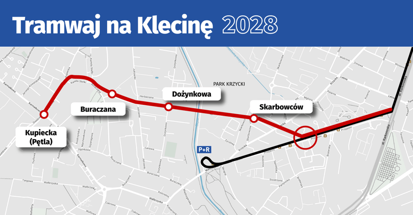 Powiększ obraz: <p><strong>Tramwaj na Klecinę</strong><span>&nbsp;</span><span>to przedłużenie trasy tramwajowej na Klecinę do nowej pętli przy ulicy Kupieckiej.</span></p><p><a href="https://www.wroclaw.pl/dla-mieszkanca/najnowsze-plany-na-rozwoj-komunikacji-miejskiej-we-wroclawiu" target="_blank" rel="noopener"><strong> Sprawdź wszystkie plany na nowe trasy i pętle tramwajowe we Wrocławiu!</strong></a></p>