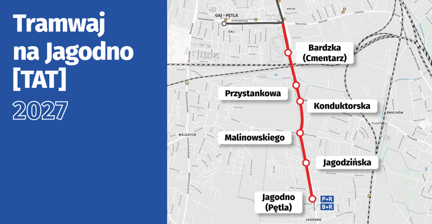 Tramwaj na Jagodno&nbsp;to jeden z najbardziej wyczekiwanych projektów, który zostanie zrealizowany w najbliższych latach. W ciągu tej trasy powstanie 5 nowych przystanków oraz nowa pętla przy ulicy Kajdasza. Sprawdź wszystkie plany na nowe trasy i pętle tramwajowe we Wrocławiu!