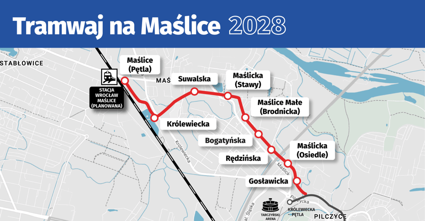 Powiększ obraz: <p><strong>Tramwaj na Maślice</strong><span>&nbsp;</span><span>umożliwi wszystkim osobom mieszkającym na Maślicach, Stabłowicach i Praczach Odrzańskich szybki dojazd do Centrum.</span></p><p><a href="https://www.wroclaw.pl/dla-mieszkanca/najnowsze-plany-na-rozwoj-komunikacji-miejskiej-we-wroclawiu" target="_blank" rel="noopener"><strong> Sprawdź wszystkie plany na nowe trasy i pętle tramwajowe we Wrocławiu!</strong></a></p>