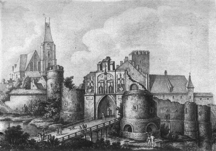 Lata 1807-1817. Brama Mikołajska. Rysunek Heinricha Mützela z 1825 r.