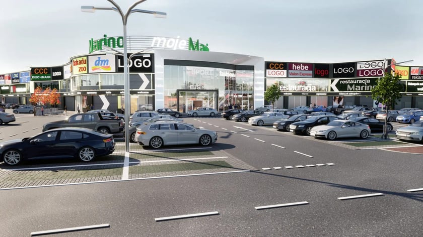 Wizualizacja przedstawia centrum handlowe Marino po modernizacji.